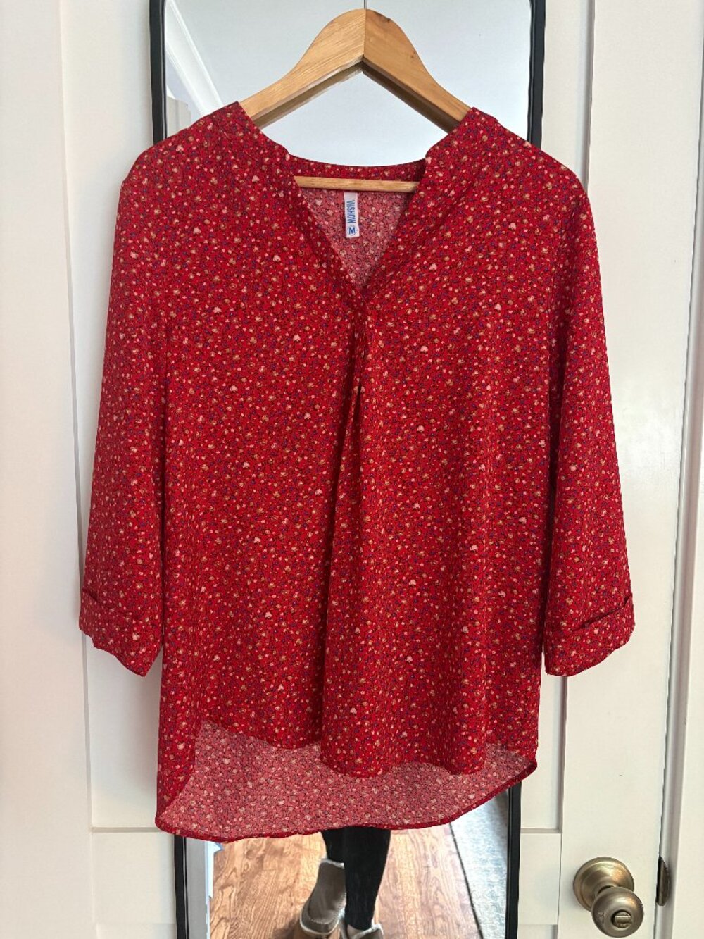 Floral Red 3/4 Sleeve Shirt
